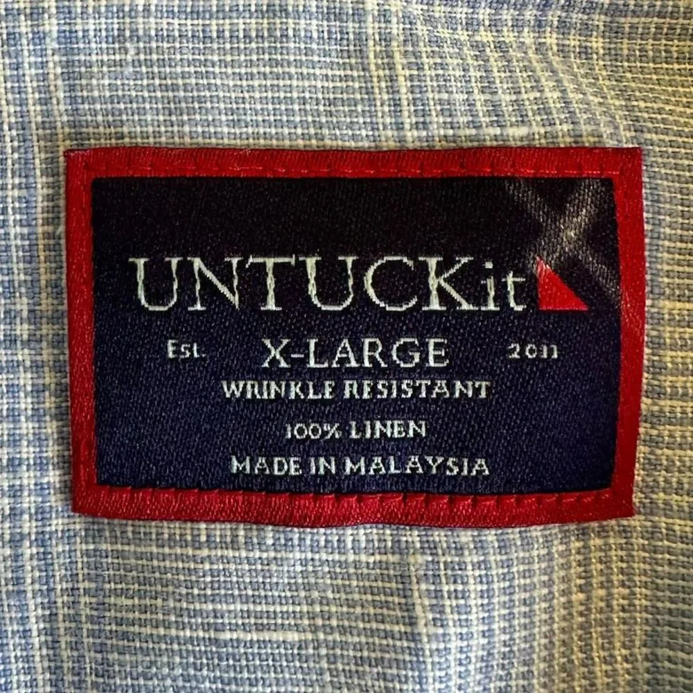 UNTUCKit 100% Linen Light Blue Check Long Sleeve Button Shirt‎ Mens XL